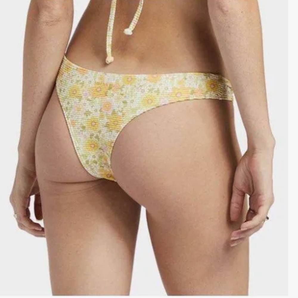Billabong Cocoa Cheeky Bikini Swim Bottom Yellow Green Pink Floral Print New M